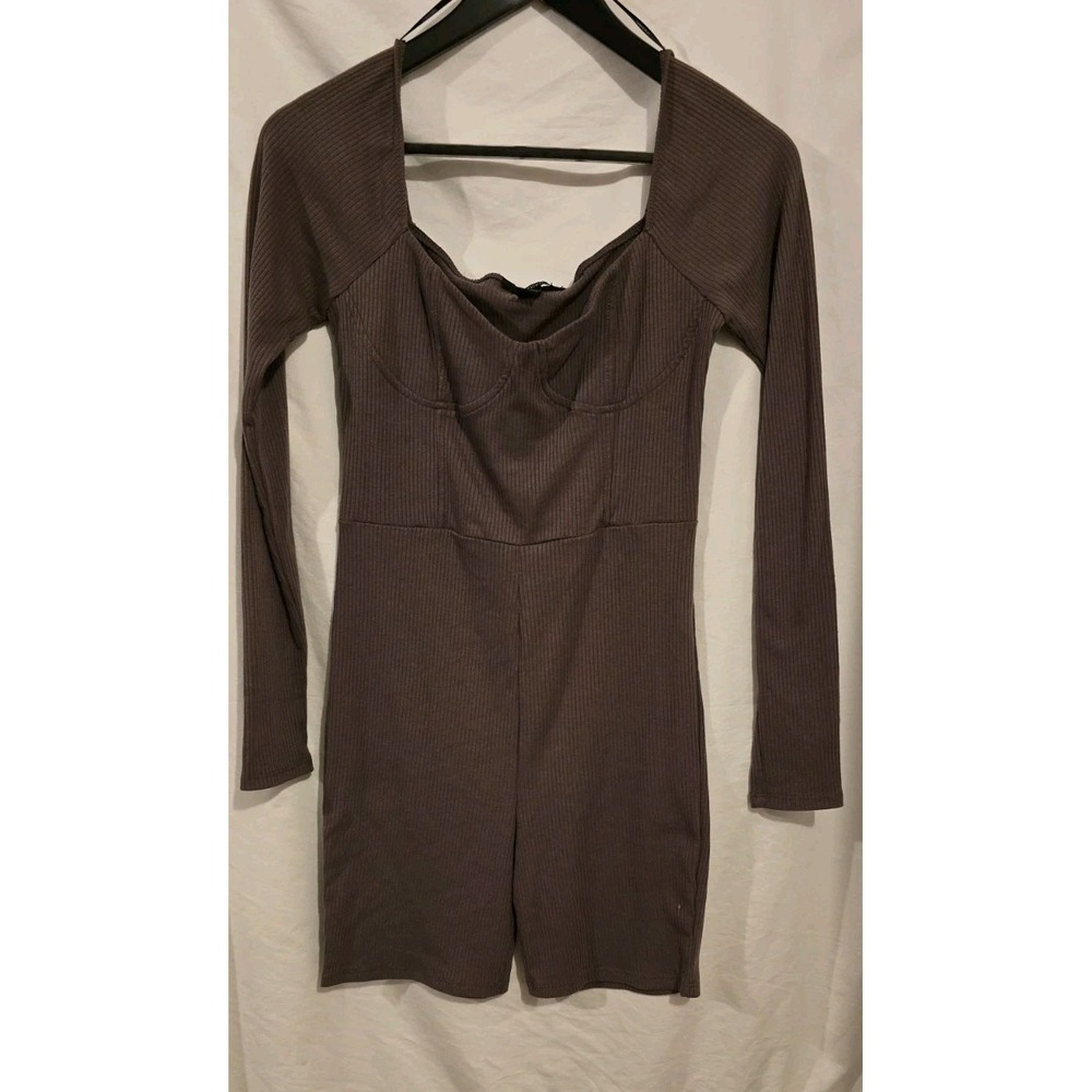 Forever 21‎ Long Sleeve Round -Neck Romper Brown M